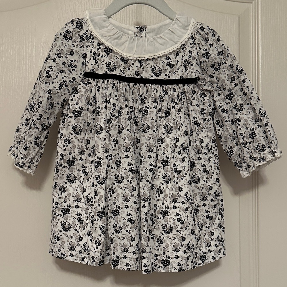 Janie and Jack Black and White Floral dress with diaper cover